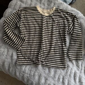 Rylee + Cru Black and Cream Striped Long Sleeve Tee SZ 6/7